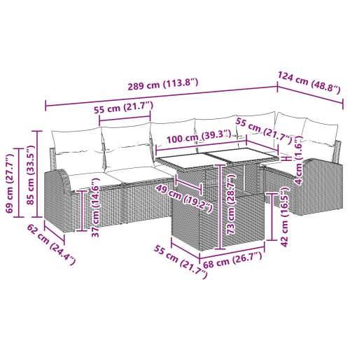 set od 7 dijelova vrtnih sofa s jastučićima siva poli ratan Cijena