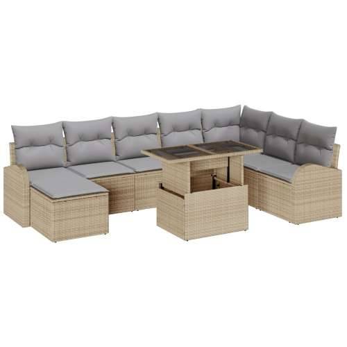 9 dijelni vrtni sofa set s jastučićima bež poli ratan Cijena