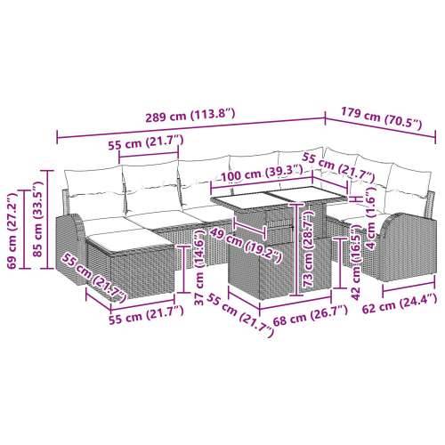 9 dijelni vrtni sofa set s jastučićima bež poli ratan Cijena