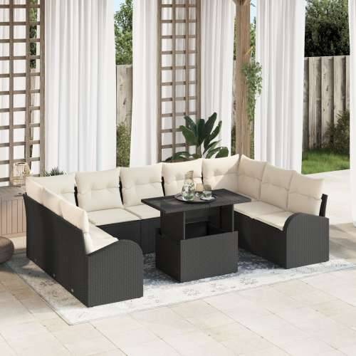 10-dijelni vrtni sofa set s jastučićima crni poli ratan Cijena
