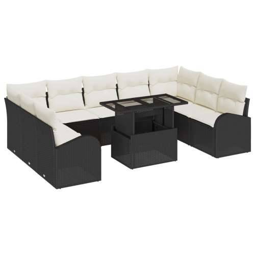 10-dijelni vrtni sofa set s jastučićima crni poli ratan Cijena