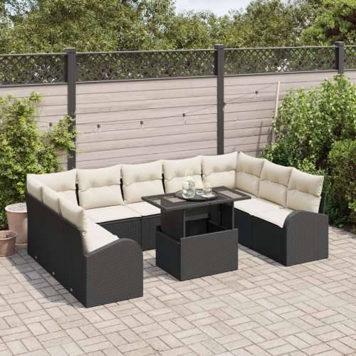 10-dijelni vrtni sofa set s jastučićima crni poli ratan Cijena
