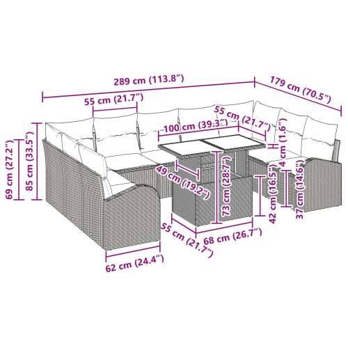 10-dijelni vrtni sofa set s jastučićima crni poli ratan Cijena
