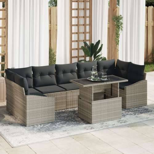 set od 8 vrtnih sofa s jastučićima svijetlo siva poli ratan Cijena