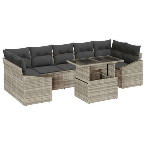 set od 8 vrtnih sofa s jastučićima svijetlo siva poli ratan Cijena