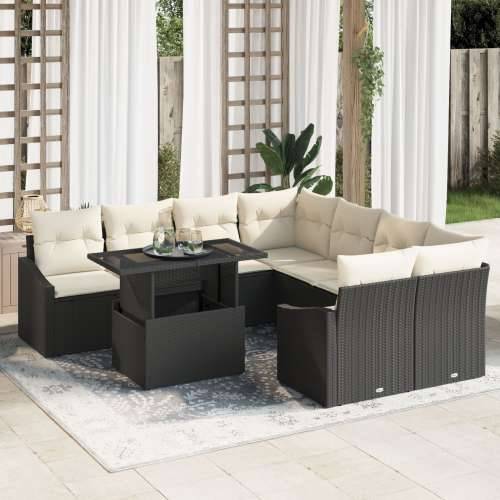 Set vrtnih sofa s jastučićima 9 komada Crno Poli Rattan Cijena