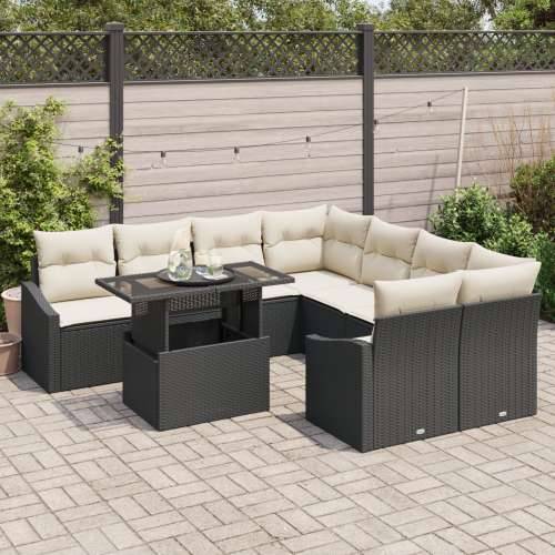 Set vrtnih sofa s jastučićima 9 komada Crno Poli Rattan Cijena