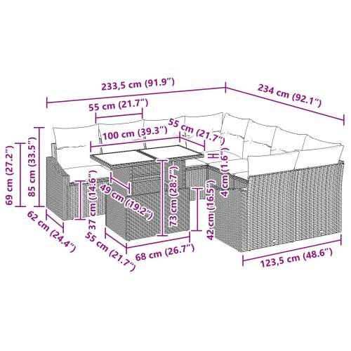 Set vrtnih sofa s jastučićima 9 komada Crno Poli Rattan Cijena
