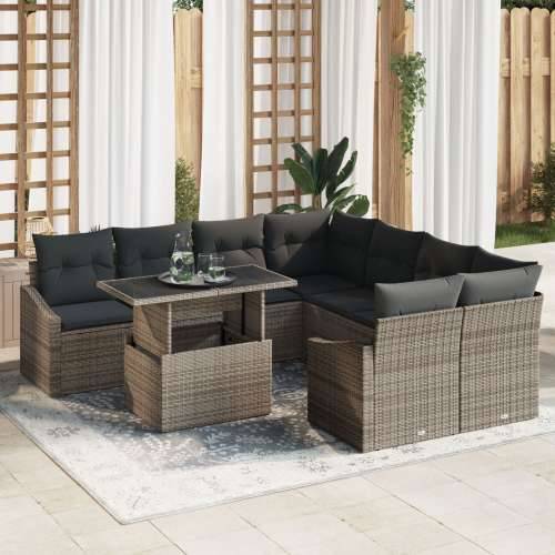 set od 9 dijelova vrtnih sofa s jastučićima siva poli ratan Cijena