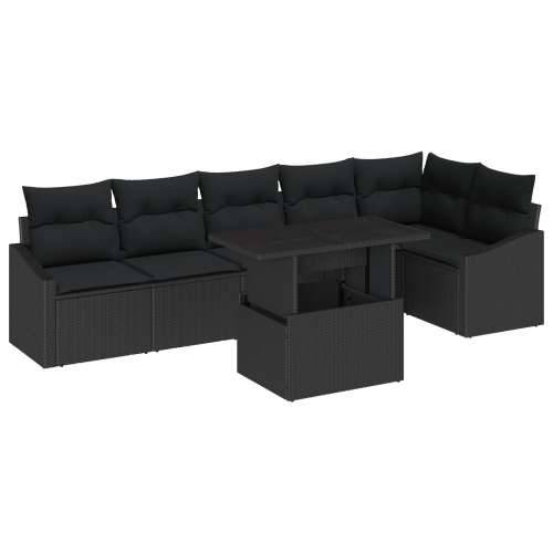 Set od 7 komada vrtne sofe s jastucima Crni Poli Ratan Cijena
