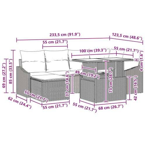 Set od 7 vrtnih sofa s jastučićima Crni Poli ratan Cijena