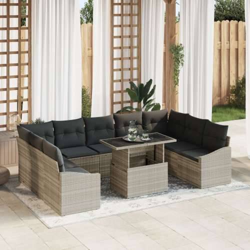 set od 10 komada vrtnih sofa s jastučićima svijetlo siva poli ratan Cijena