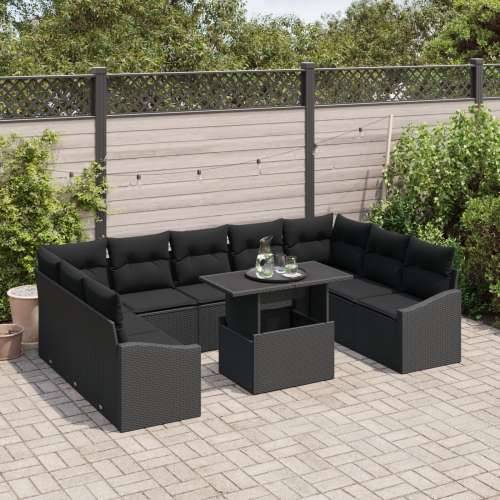 10-dijelni vrtni set sofa s jastučićima crna poli ratan Cijena