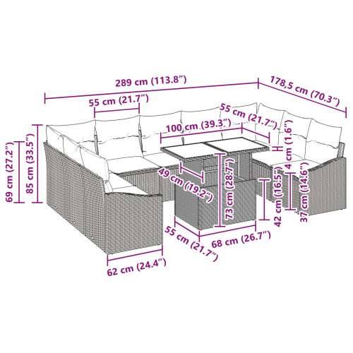 10-dijelni vrtni set sofa s jastučićima crna poli ratan Cijena