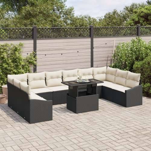 11-dijelni vrtni sofa set s jastučićima crnog poliratana Cijena
