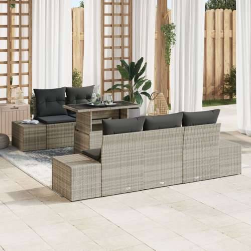 Set od 6 dijelova vrtnih sofa s jastučićima svijetlo sive boje poli ratana Cijena