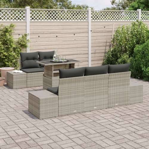 Set od 6 dijelova vrtnih sofa s jastučićima svijetlo sive boje poli ratana Cijena