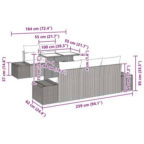 Set od 6 dijelova vrtnih sofa s jastučićima svijetlo sive boje poli ratana Cijena