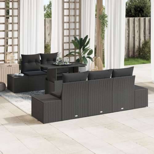 6-dijelni vrtni sofa set s jastučićima crni poli ratan Cijena