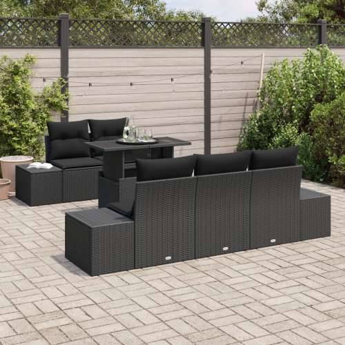 6-dijelni vrtni sofa set s jastučićima crni poli ratan Cijena