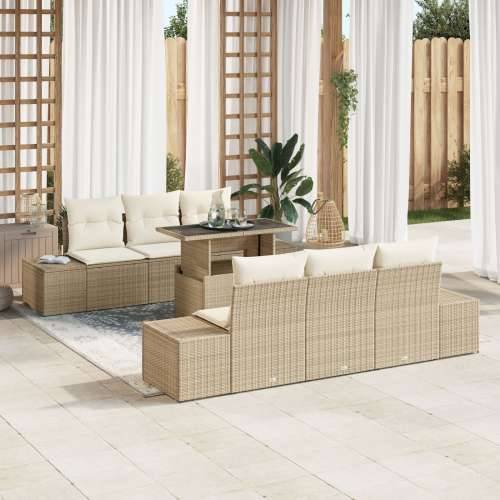 set od 7 vrtnih sofa s jastučićima bež poli ratan Cijena