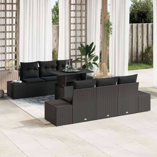 7-dijelni vrtni set sofa s jastučićima crni poli ratan Cijena