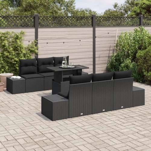 7-dijelni vrtni set sofa s jastučićima crni poli ratan Cijena