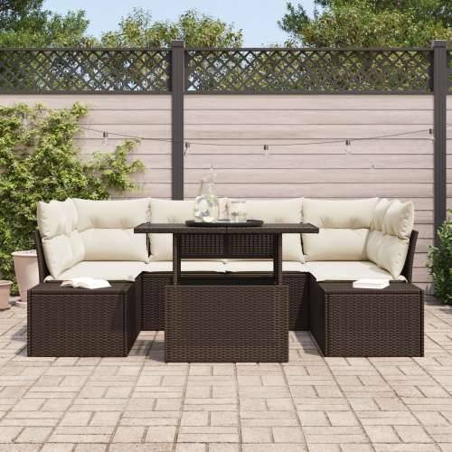7-dijelni Vrtni Sofa Set s Jastučićima Smeđa Poli Ratan Cijena