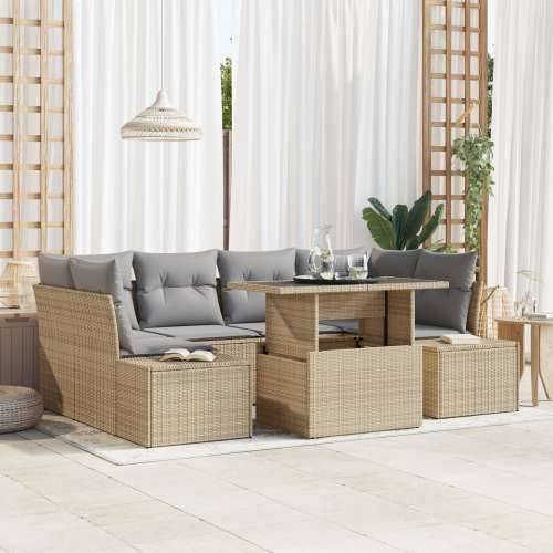 Set vrtnih sofa od 7 dijelova s jastučićima Bež Poly Ratan Cijena