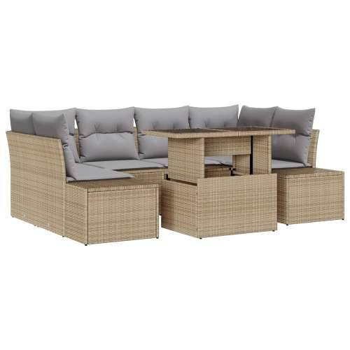 Set vrtnih sofa od 7 dijelova s jastučićima Bež Poly Ratan Cijena