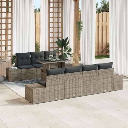 Set od 8 Vrtnih Sofa s Jastučićima Siva Poli Ratan Cijena