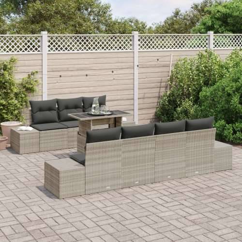 Set vrtnih sofa s jastučićima od 8 dijelova svijetlo sive poli rattan Cijena