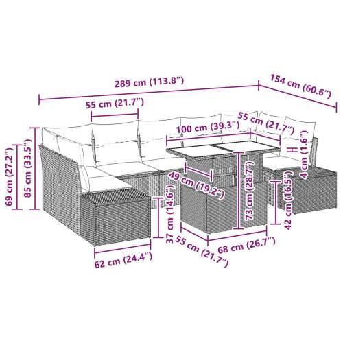 8-dijelni vrtni sofa set s jastučićima bez boje Poli ratan Cijena