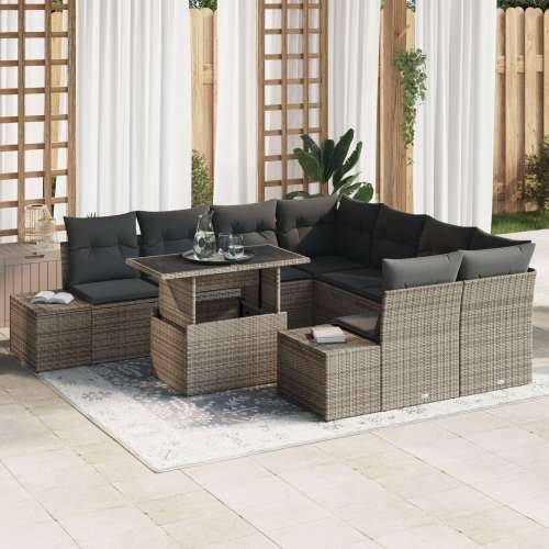 Set od 9 vrtnih sofa s jastučićima Siva Poli Ratan Cijena