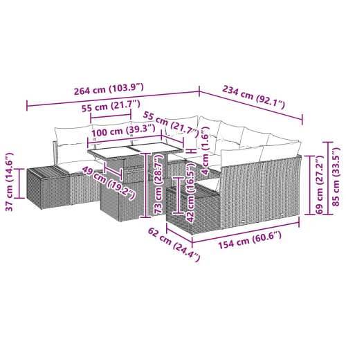 Set od 9 vrtnih sofa s jastučićima Siva Poli Ratan Cijena