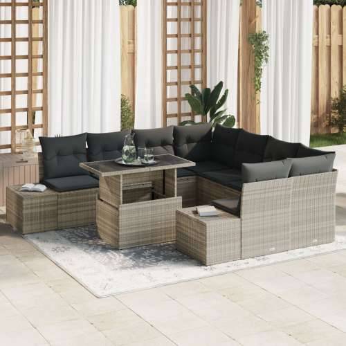 9-dijelni vrtni sofa set s jastucima svijetlo sivi poli ratan Cijena