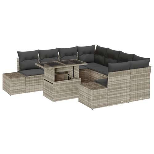 9-dijelni vrtni sofa set s jastucima svijetlo sivi poli ratan Cijena