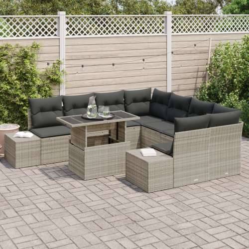 9-dijelni vrtni sofa set s jastucima svijetlo sivi poli ratan Cijena