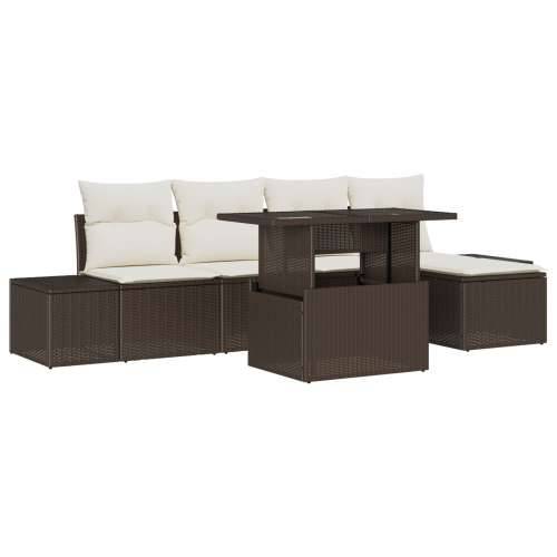 6-dijelni Set Sofa za Vrt s Jastučićima Smeđi Poli Ratan Cijena