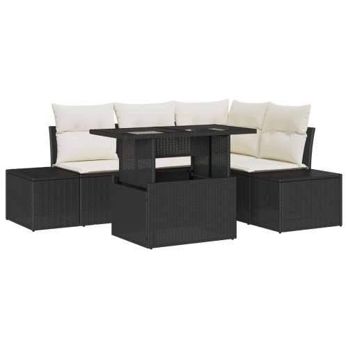 5-dijelni vrtni sofa set s jastučićima crni poli ratan Cijena
