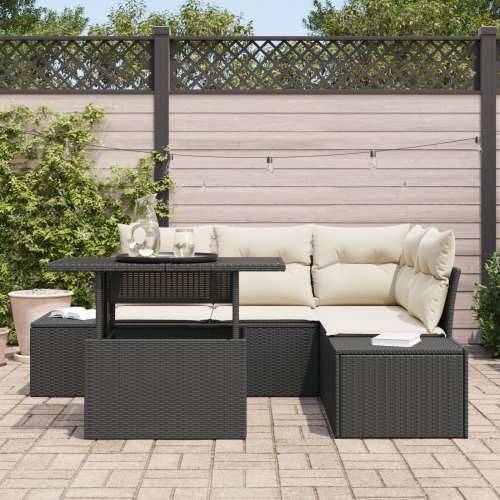 5-dijelni vrtni sofa set s jastučićima crni poli ratan Cijena