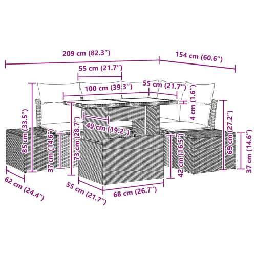 5-dijelni vrtni sofa set s jastučićima crni poli ratan Cijena