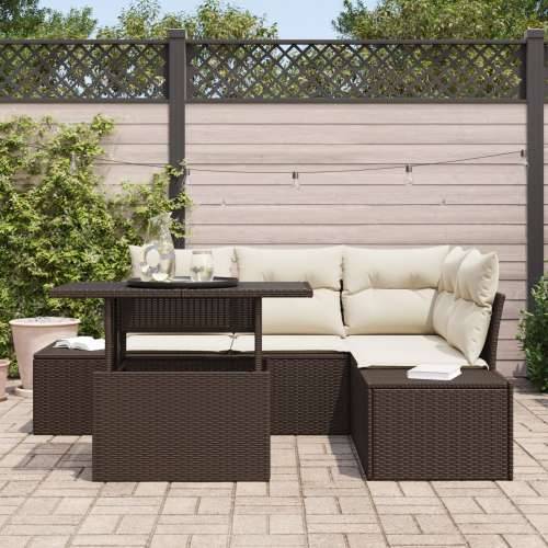 set od 5 dijelova vrtnih sofa s jastučićima smeđi poli ratan Cijena