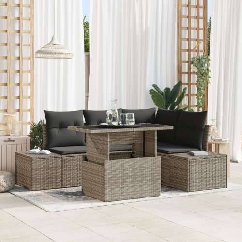 5 dijelni vrtni sofa set s jastučićima sivo poli ratan Cijena