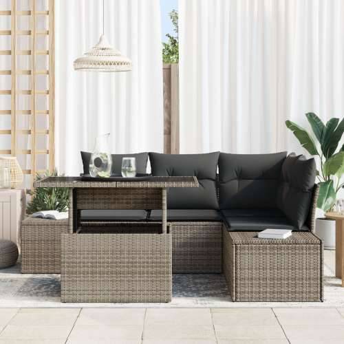 5 dijelni vrtni sofa set s jastučićima sivo poli ratan Cijena