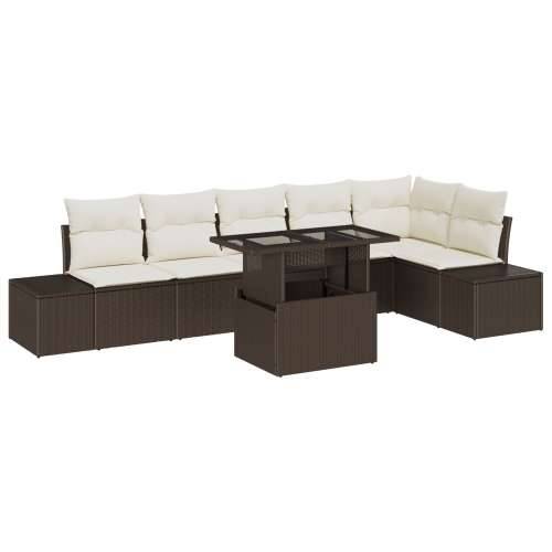 set vrtnih sofa od 7 dijelova s jastučićima smeđeg poli ratana Cijena