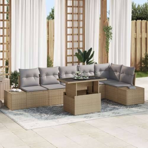 7-dijelni vrtni sofa set s jastučićima bež poli ratan Cijena