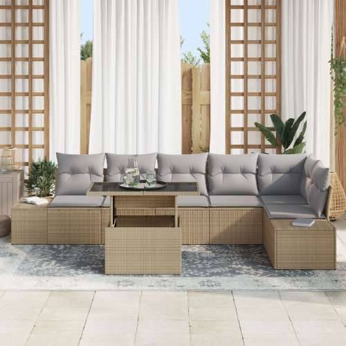7-dijelni vrtni sofa set s jastučićima bež poli ratan Cijena
