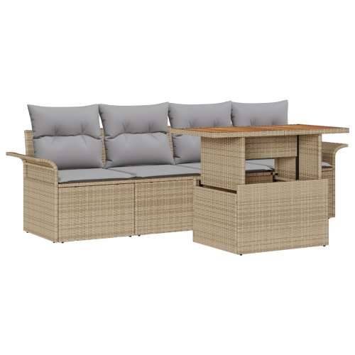 set vrtnih sofa od 5 komada s jastučićima, bež, poli ratan, akacija Cijena