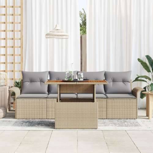 set vrtnih sofa od 5 komada s jastučićima, bež, poli ratan, akacija Cijena